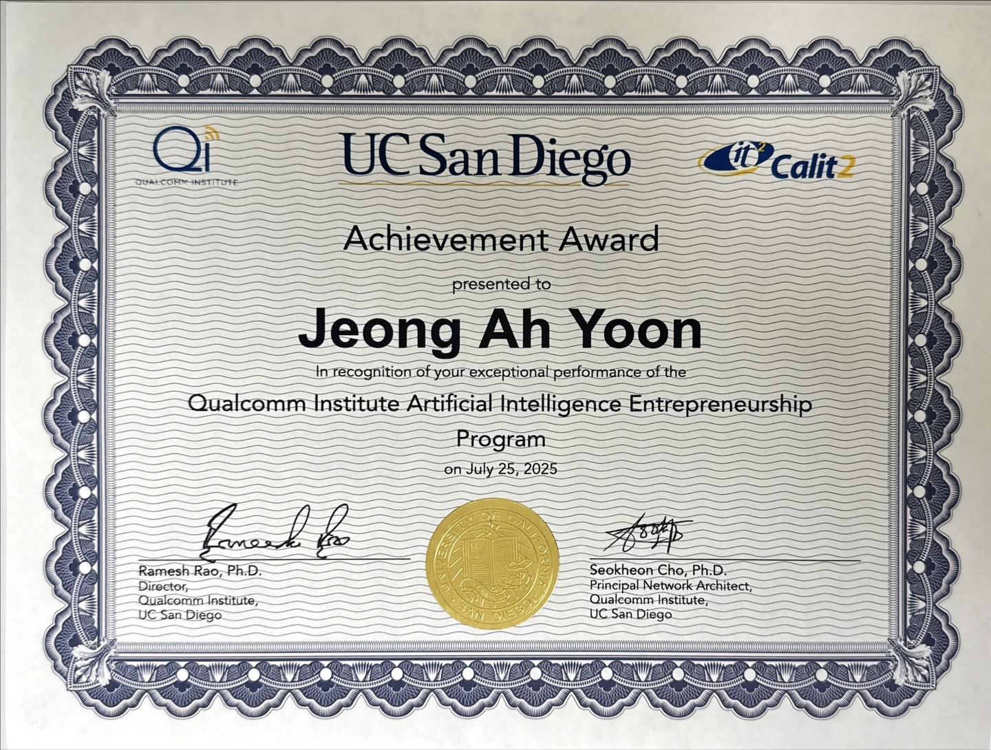 UCSD QI certificate